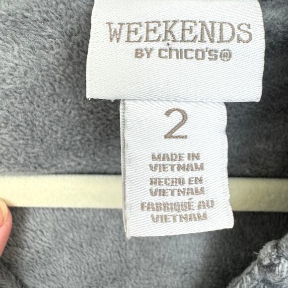 Chico's Womens Weekends Velour Hoodie Pullover Top Size L Comfy Gray - Picture 2 of 6
